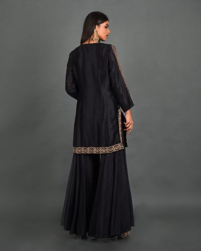 Black Silk Kurta With Pant and Dupatta
