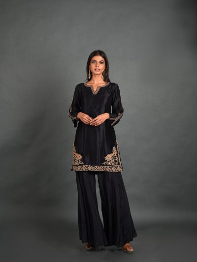 Black Silk Kurta With Pant and Dupatta