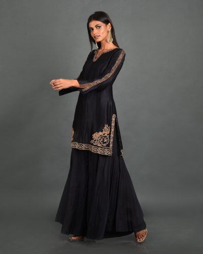 Black Silk Kurta With Pant and Dupatta