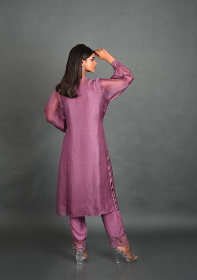 Purple Organza Kurta With Pant and Dupatta