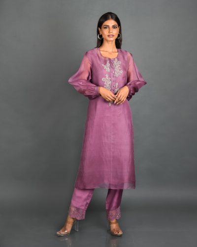 Purple Organza Kurta With Pant and Dupatta