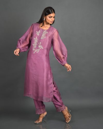 Purple Organza Kurta With Pant and Dupatta
