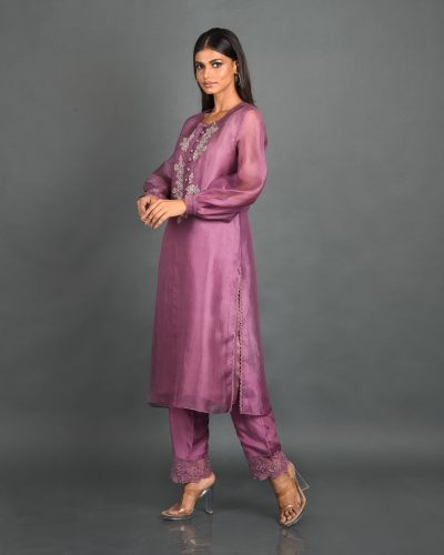 Purple Organza Kurta With Pant and Dupatta