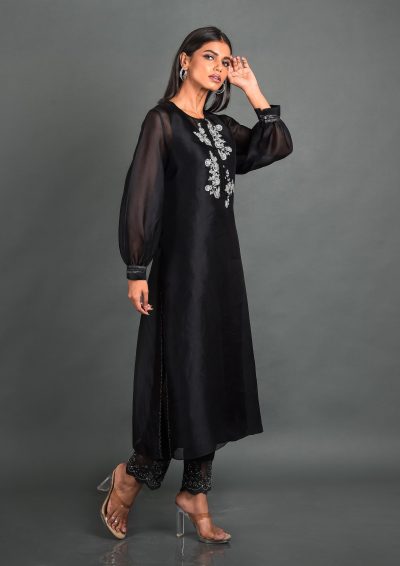 Black Organza Kurta With Pant and Dupatta