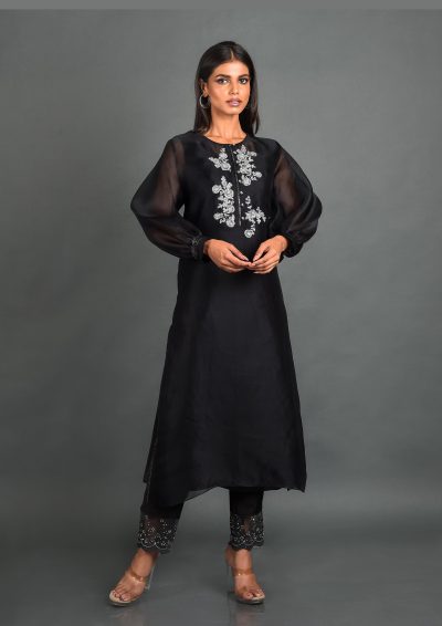 Black Organza Kurta With Pant and Dupatta