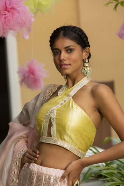 Pink Brocade Skirt With Blouse and Dupatta