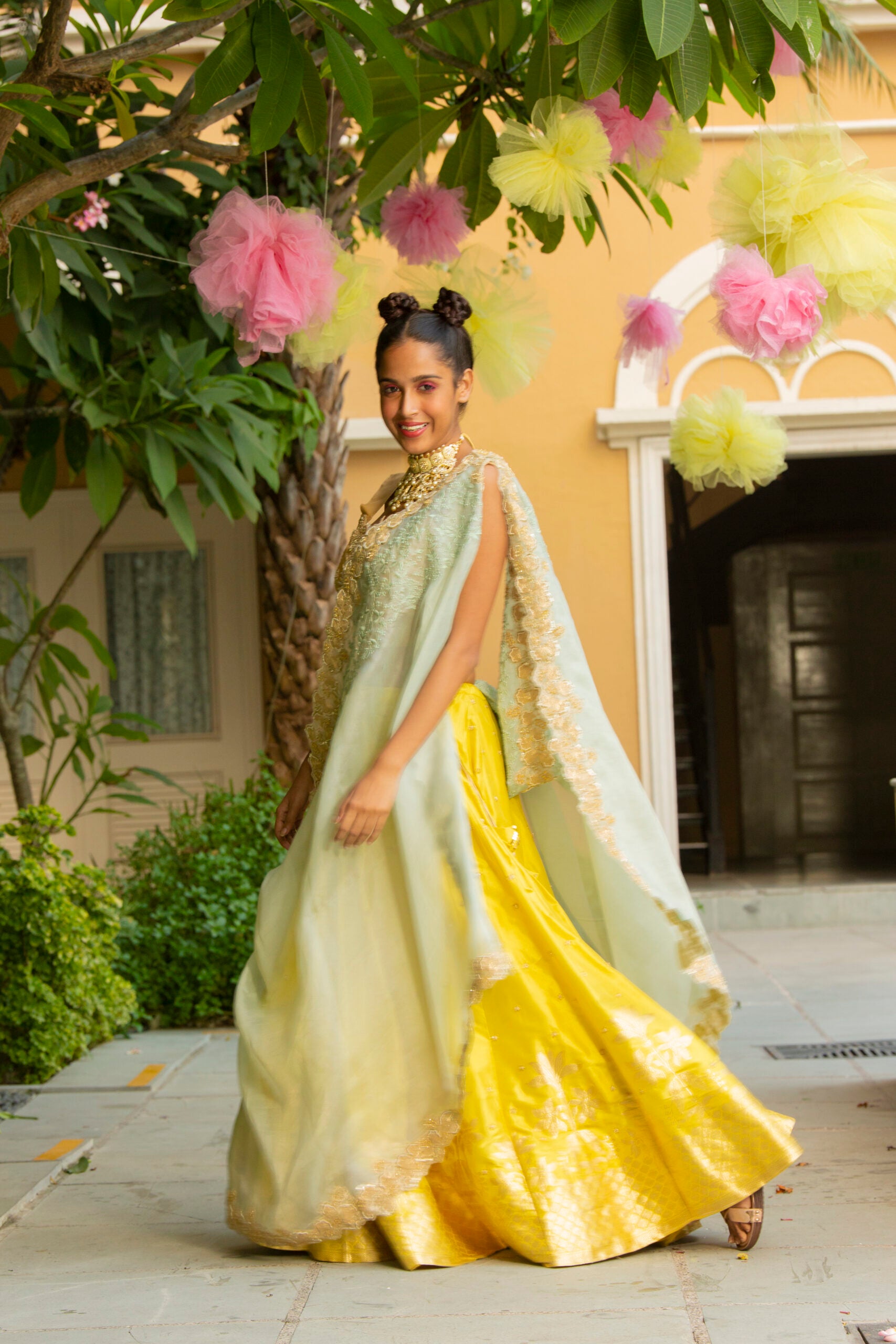 Yellow Brocade Lehenga Set With Blouse
