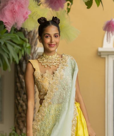 Yellow Brocade Lehenga With Blouse