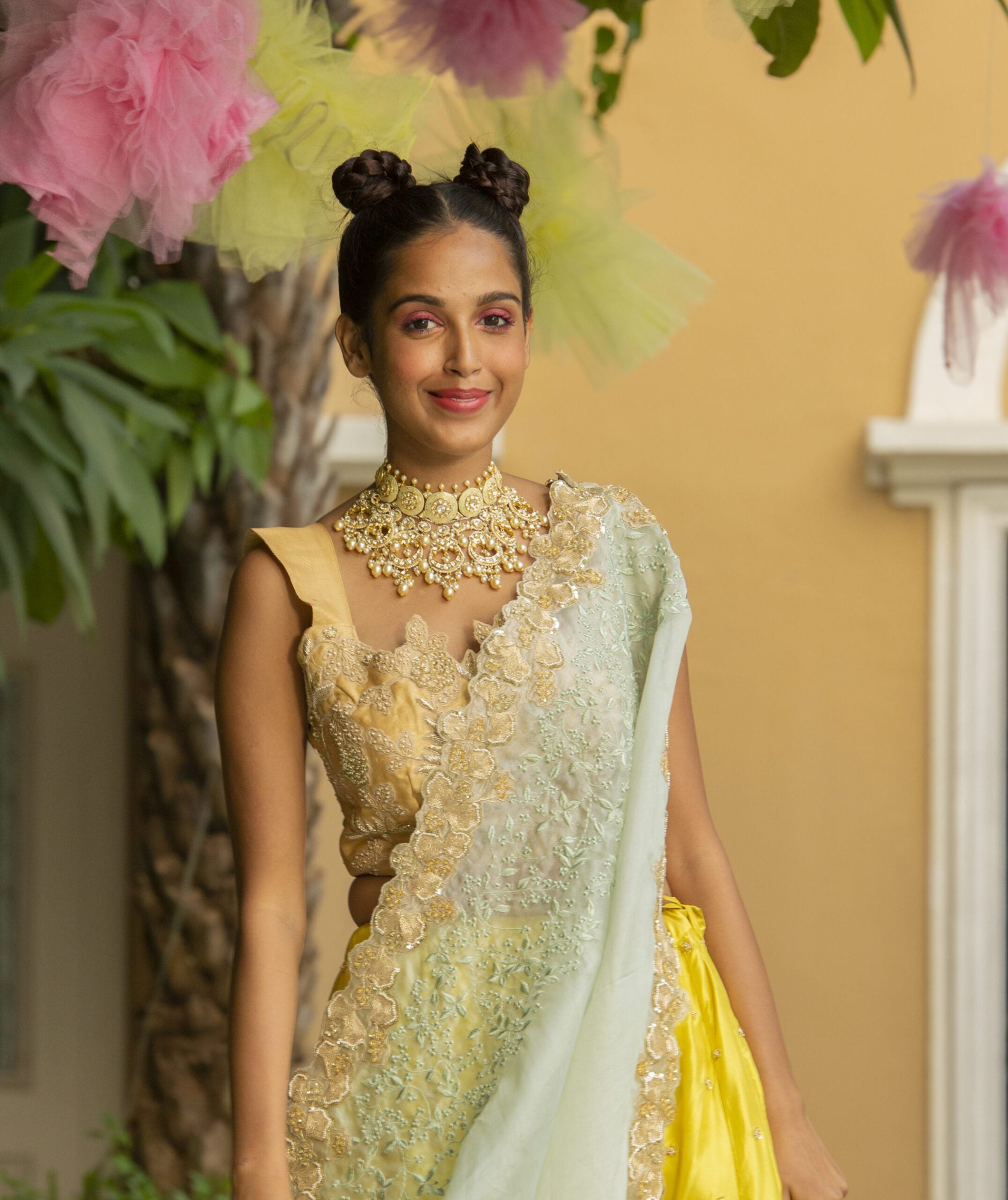 Yellow Brocade Lehenga Set With Blouse