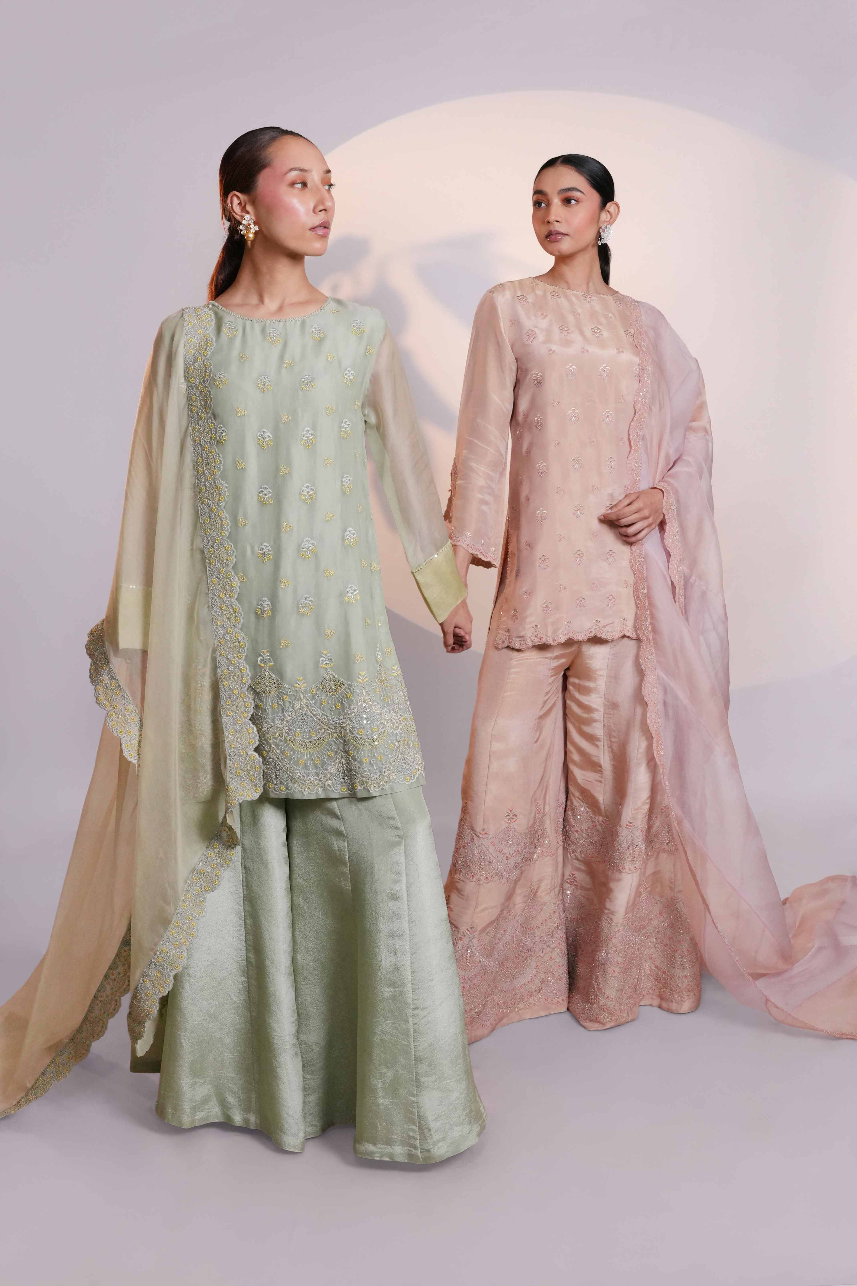 Peach Tissue Kurta Set