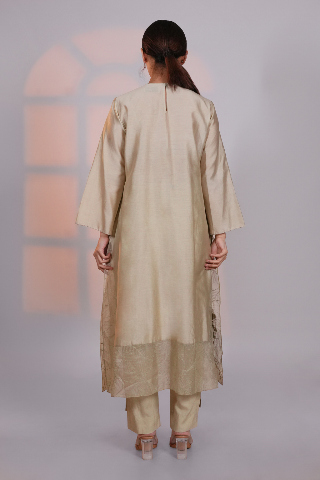 Green Chanderi Extended Kurta