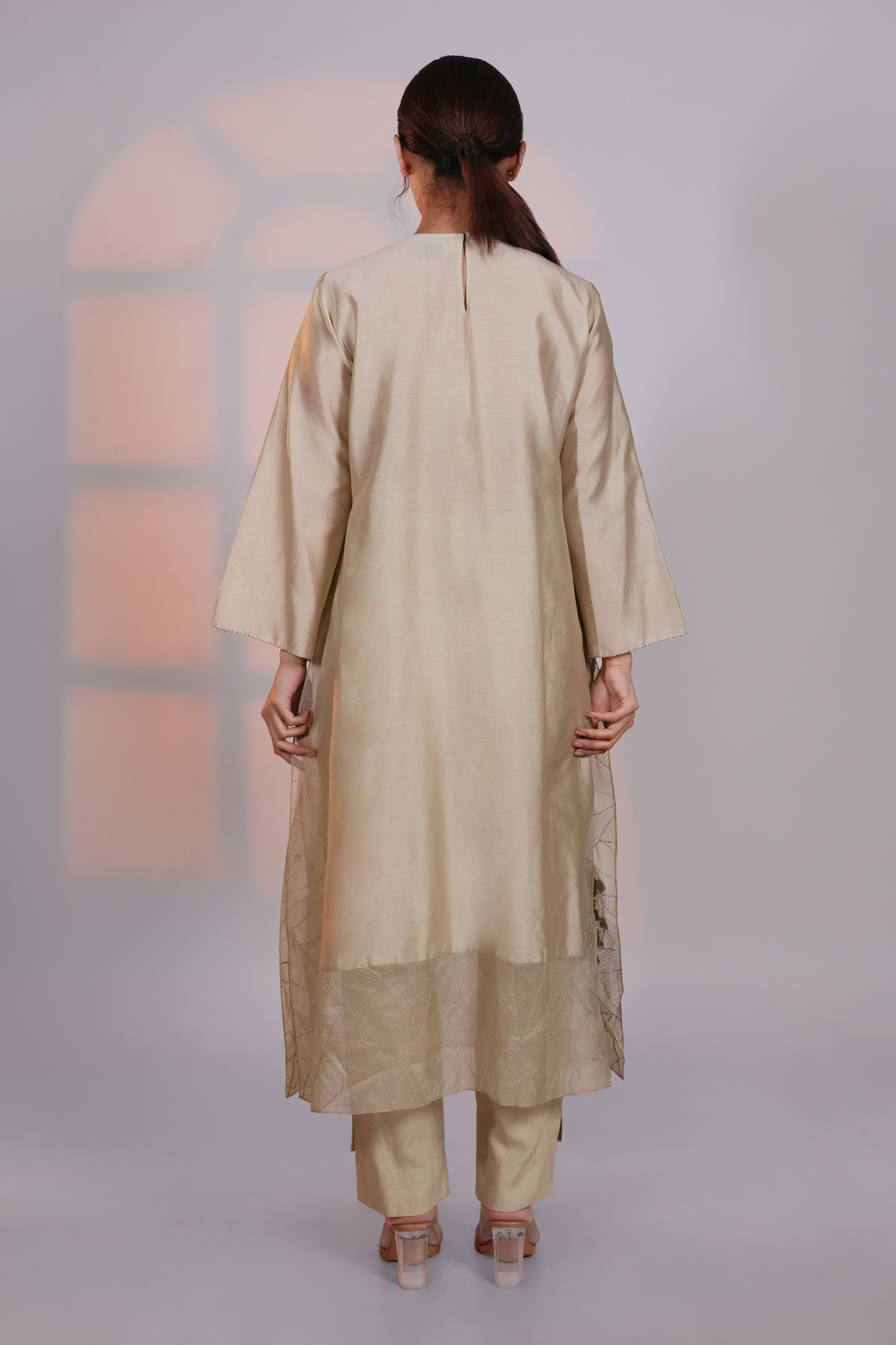 Green Chanderi Extended Kurta