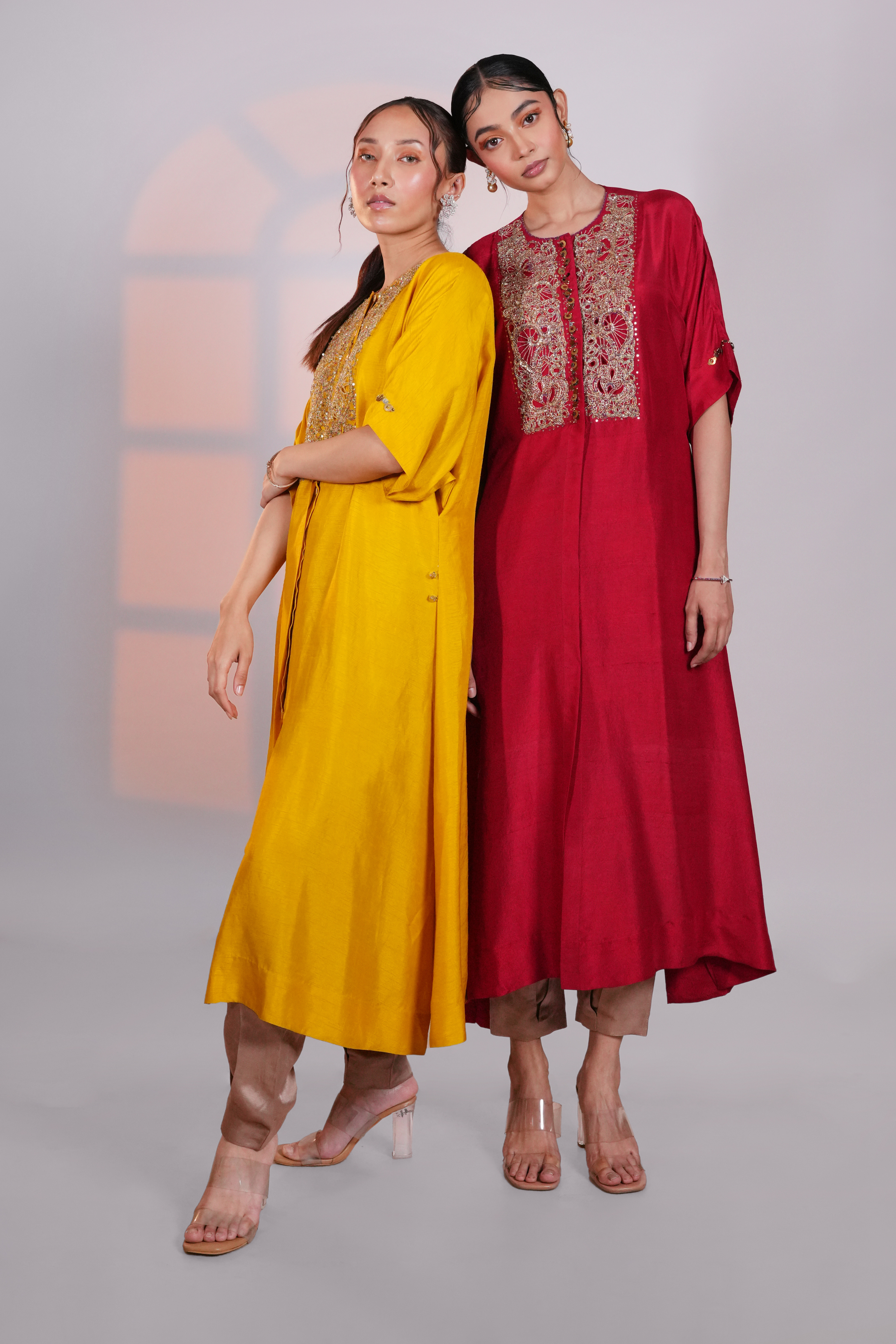 Red Reglan Silk Kurta