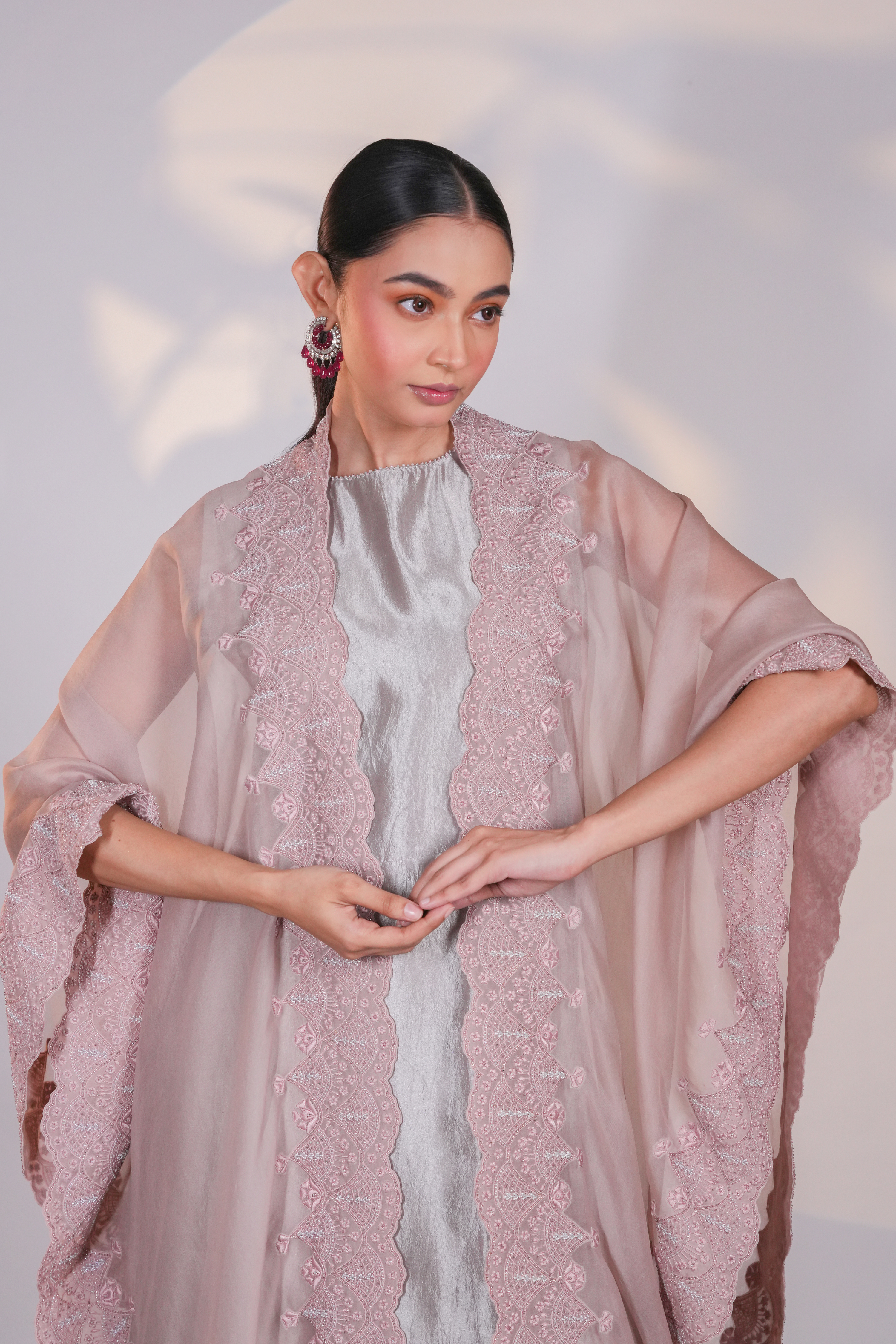Peach Organza Lace Cape