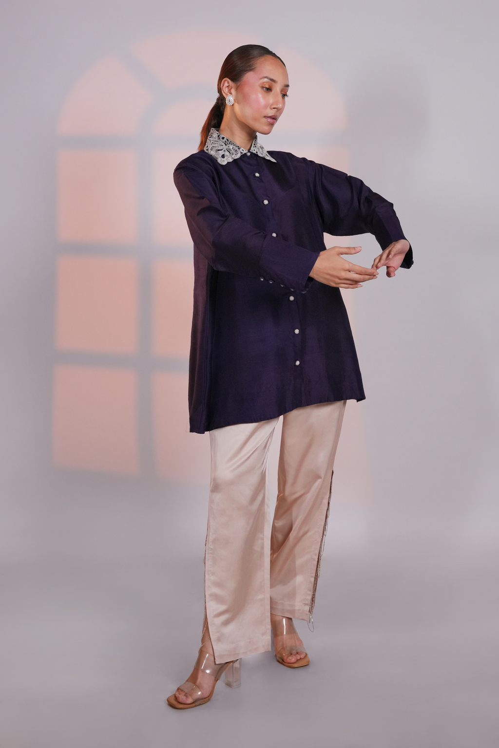 Purple A-Line Silk Shirt