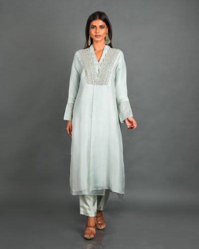 Grey Organza Kurta With Pant and Dupatta