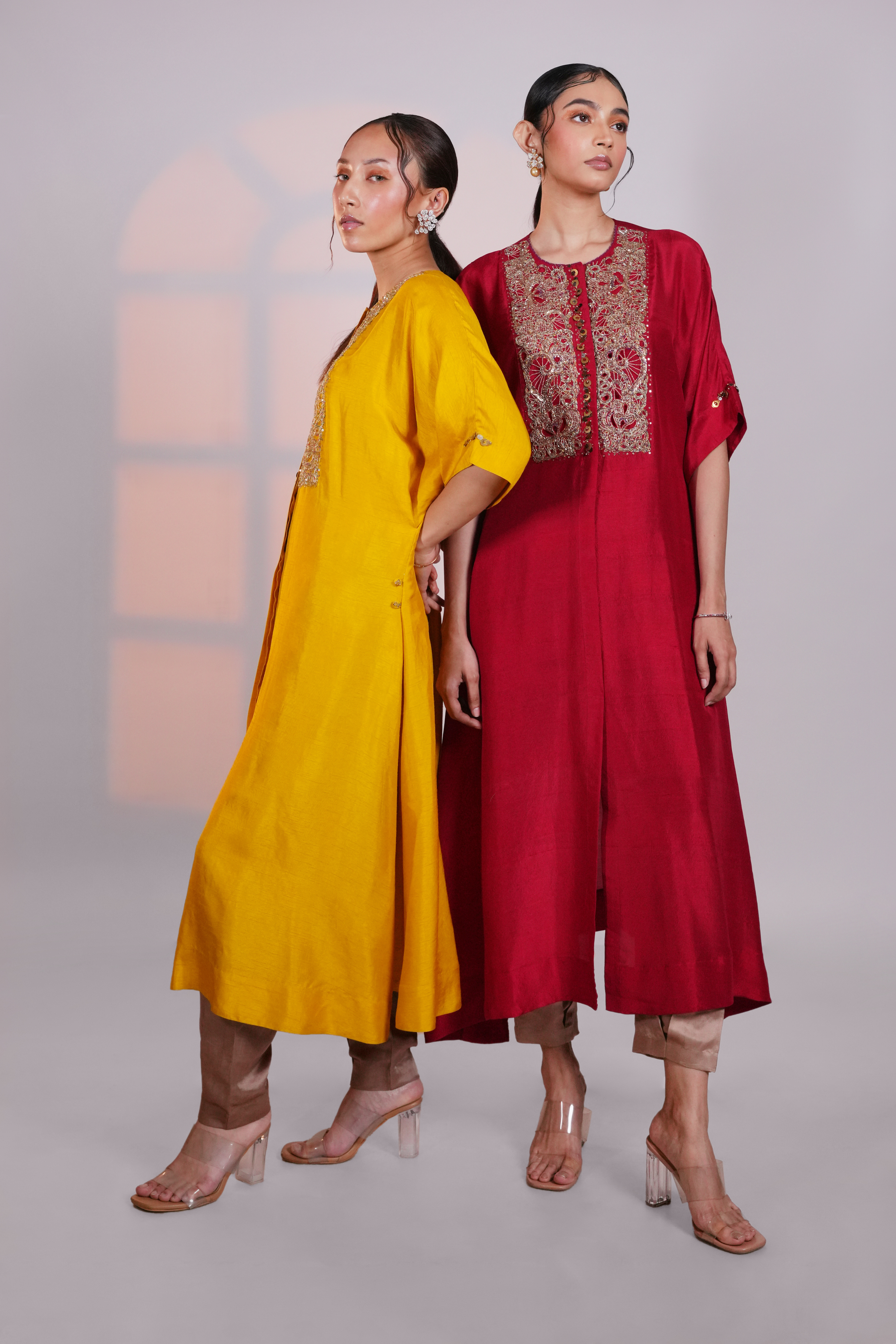 Red Reglan Silk Kurta