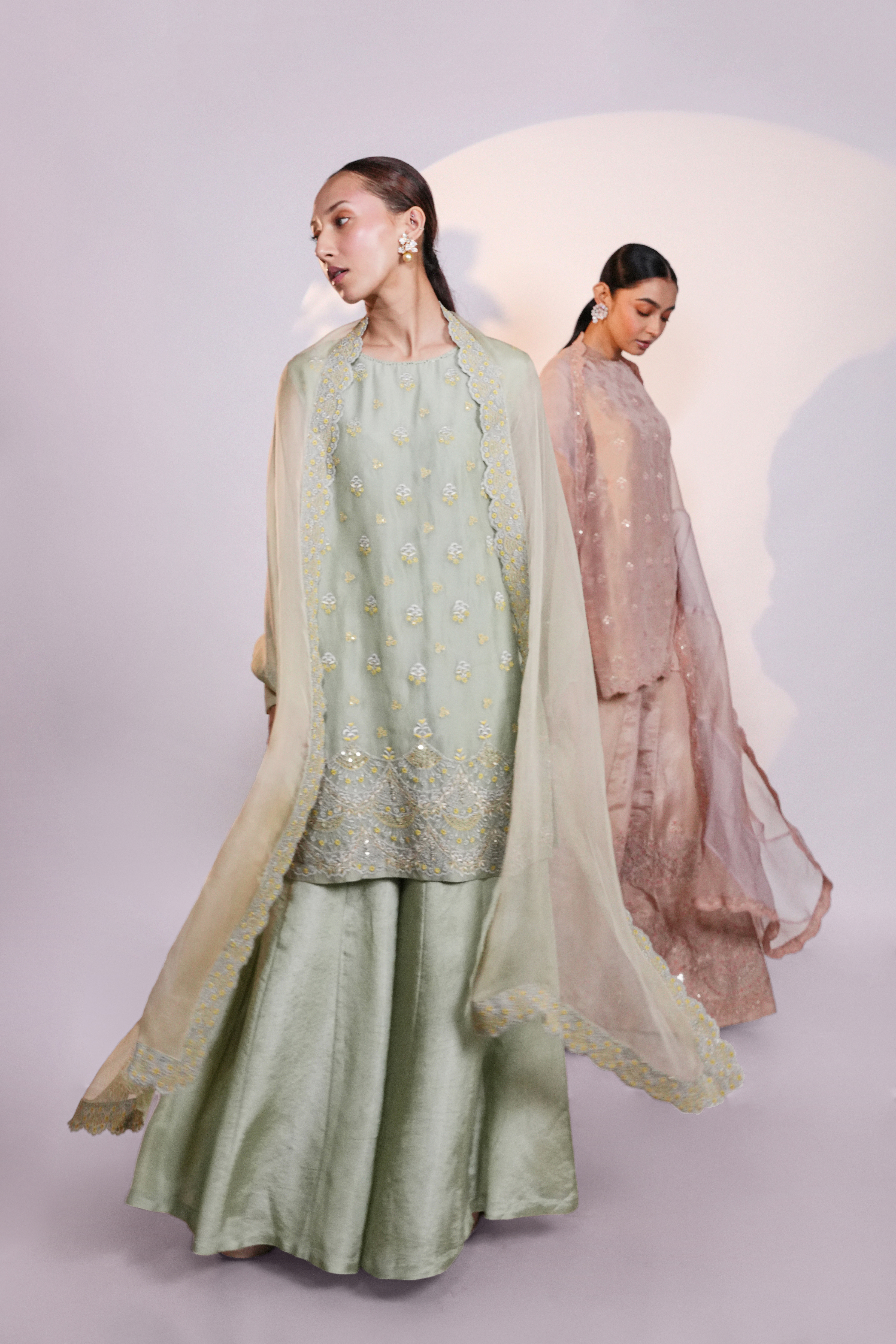 Peach Tissue Kurta Set