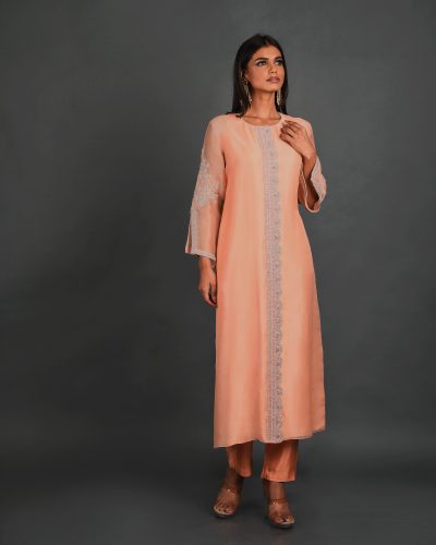 Peach Viscose Pant With Dupatta and Kurta