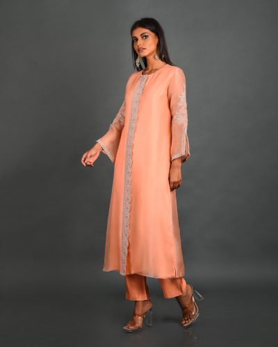 Peach Viscose Pant With Dupatta and Kurta