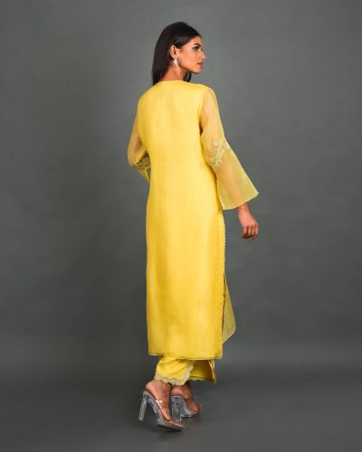 Yellow Organza Kurta With Pant and Dupatta