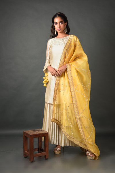 Beige Silk Kurta With Pant and Dupatta