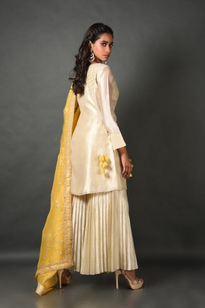 Beige Silk Kurta With Pant and Dupatta