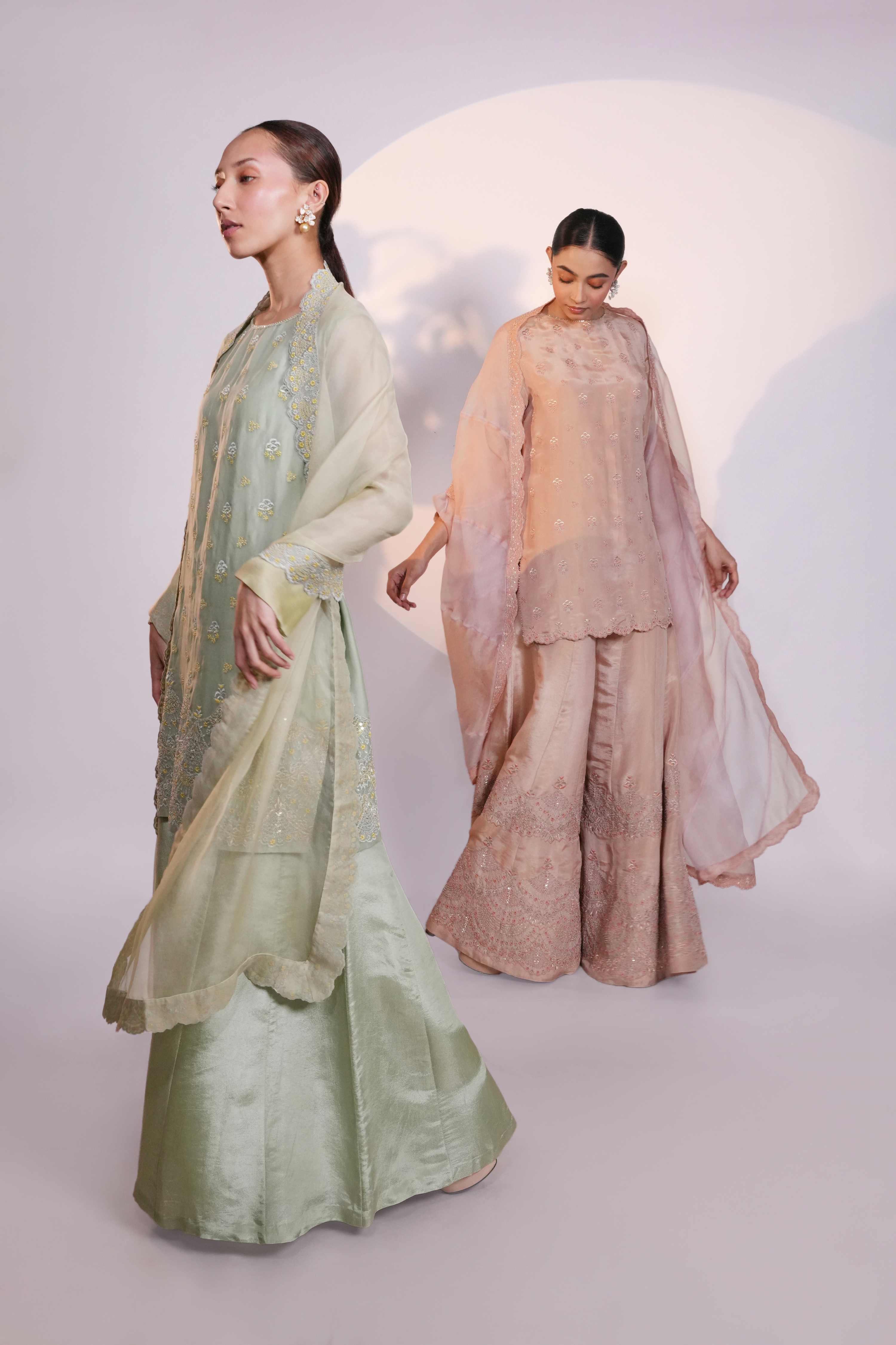 Peach Tissue Kurta Set