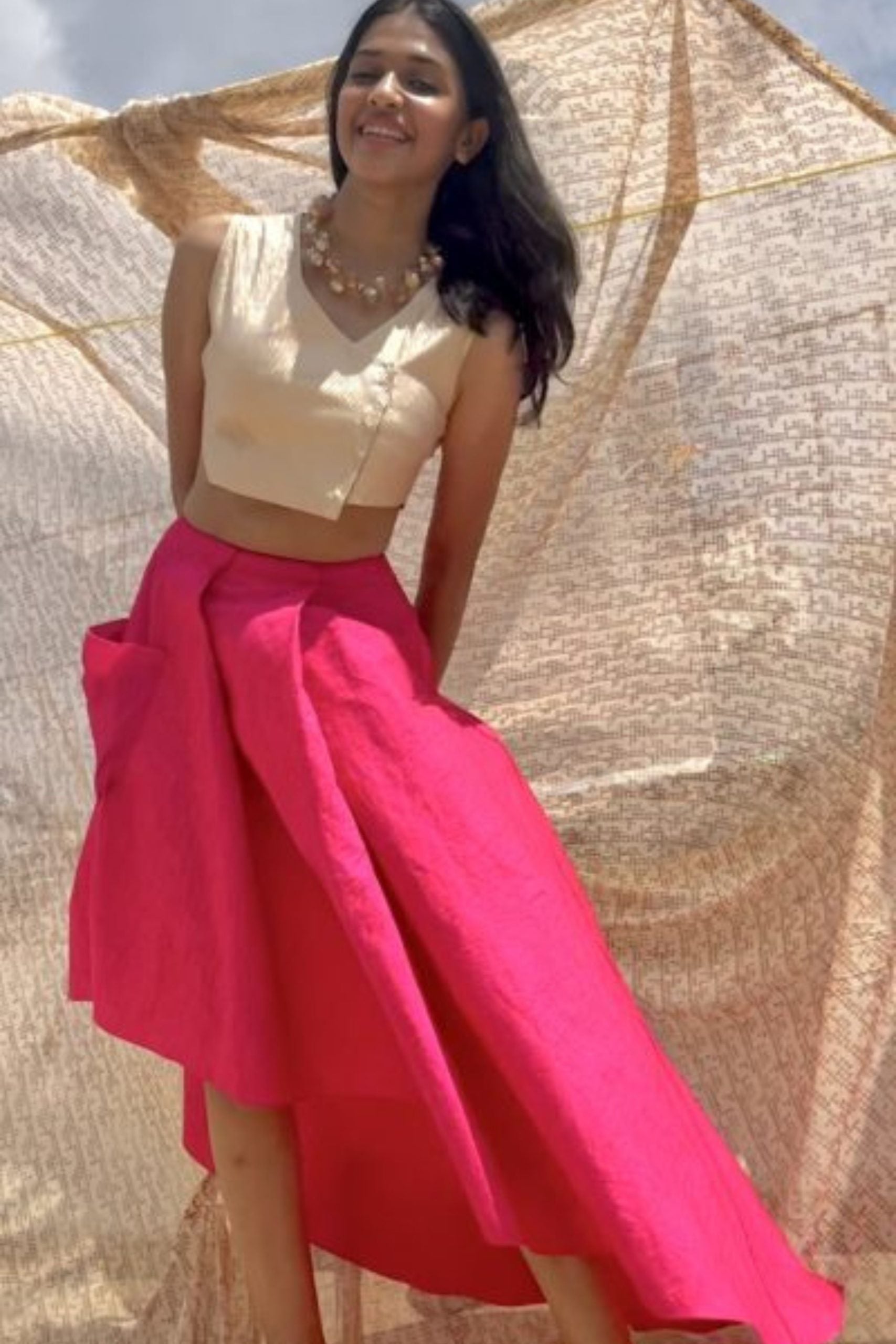 Pink Pearl Summer Silk - Kora Dupion Skirt With Koti