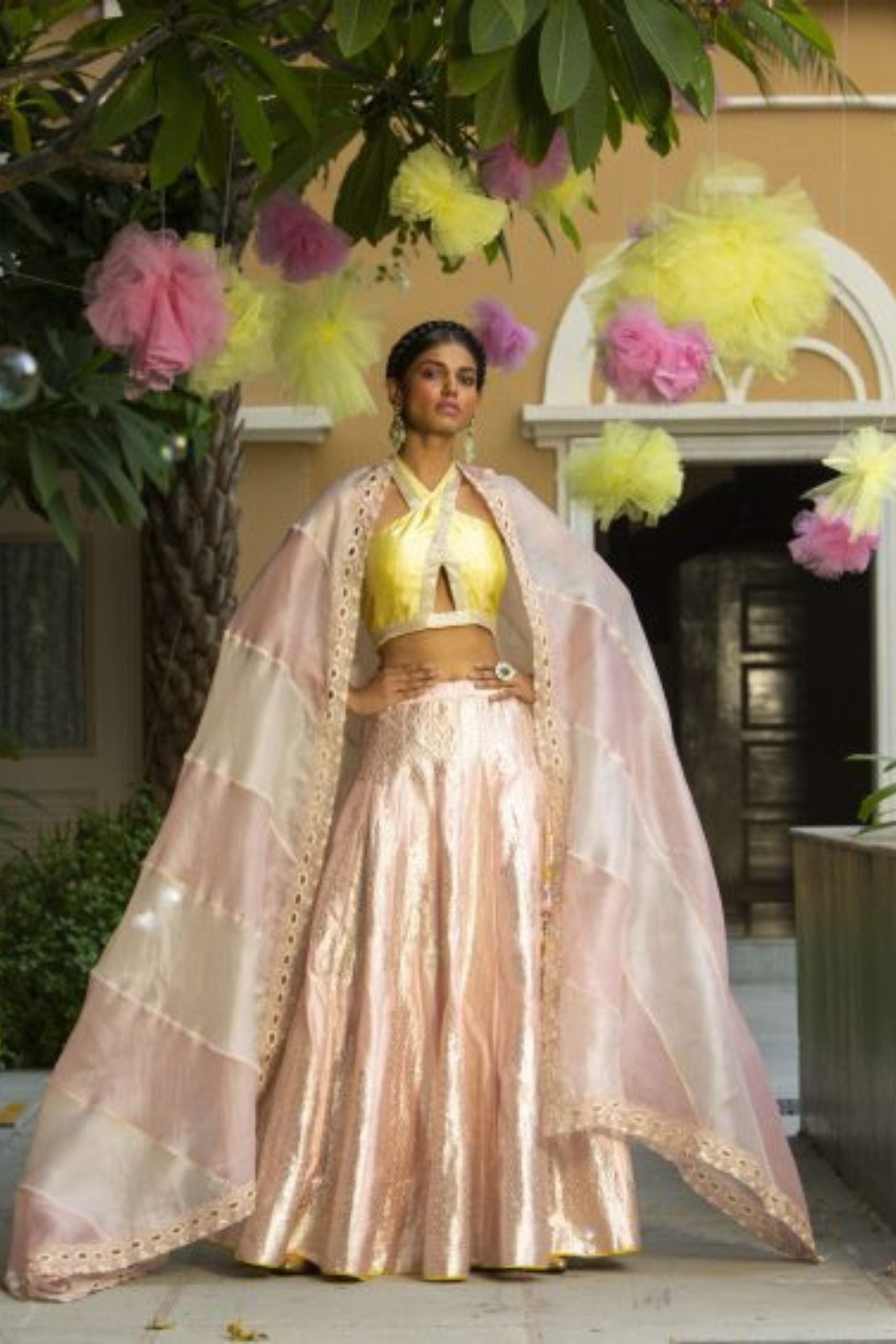 Pink Brocade Skirt With Blouse and Dupatta