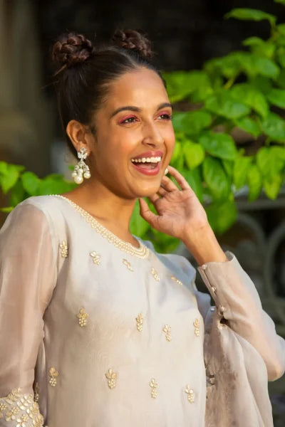Grey Organza Kurta With Pant and Dupatta