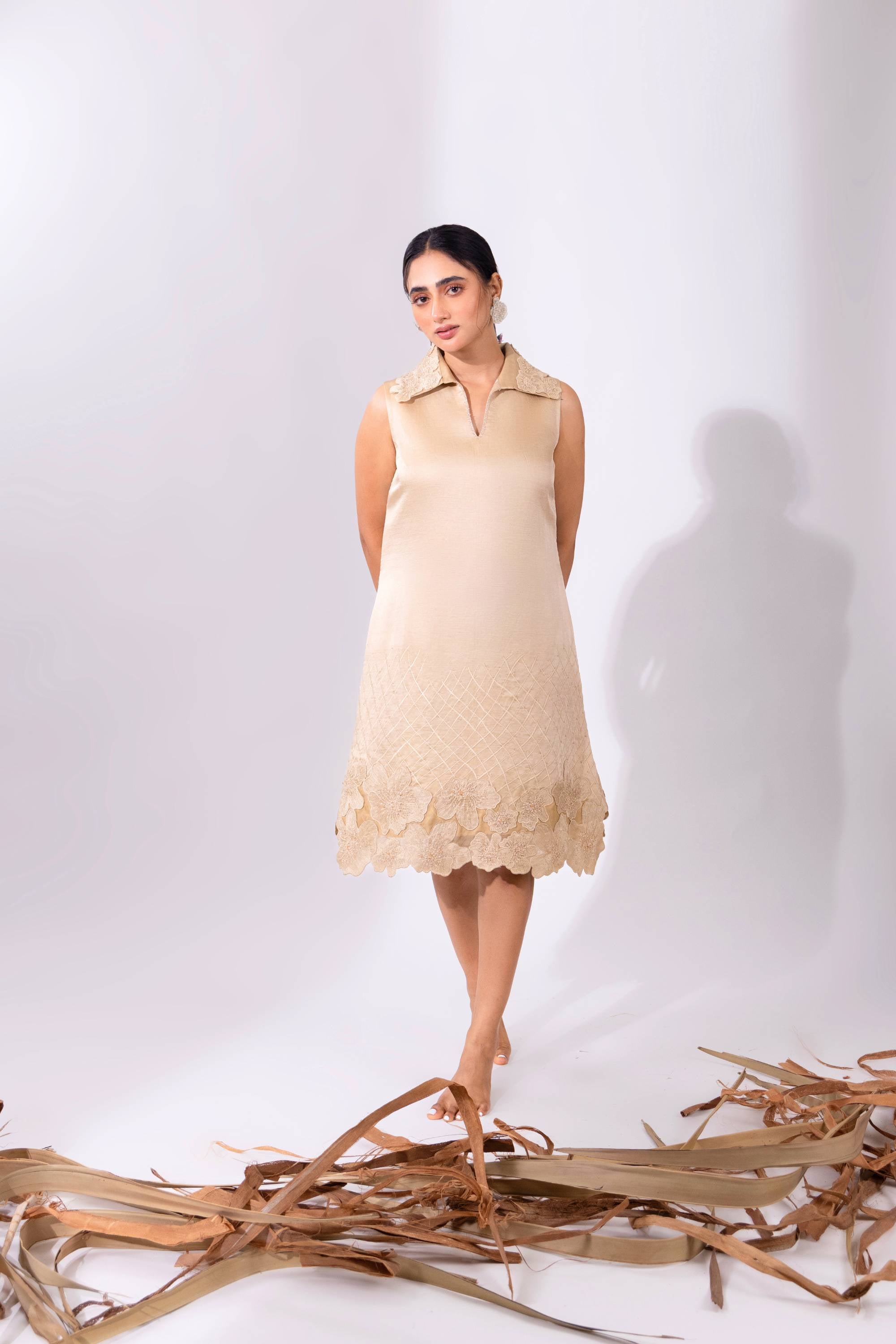 Beige Shift Dress House of Ksara Beige Shift Dress House of Ksara