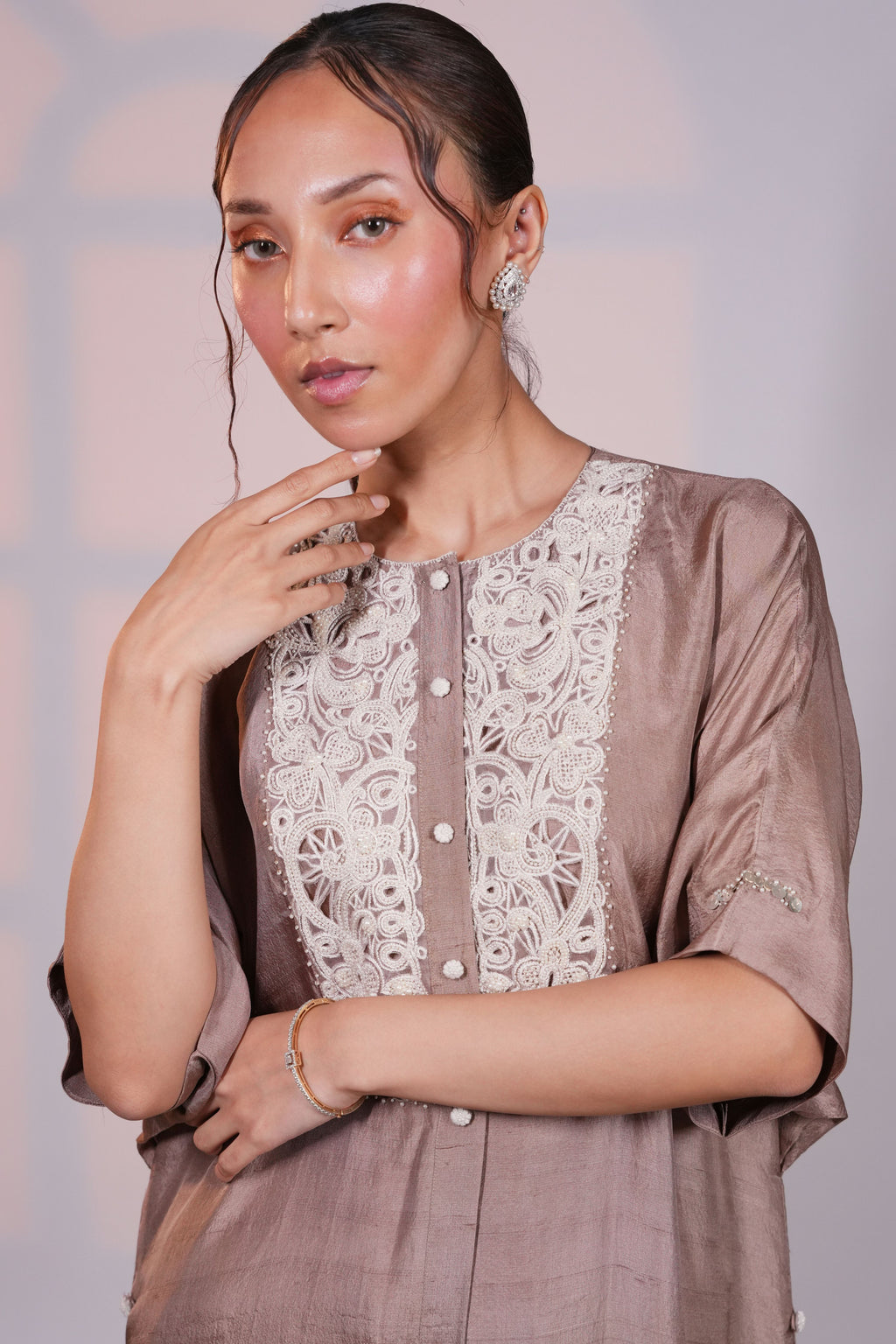 Beige Silk Kurta With Pant