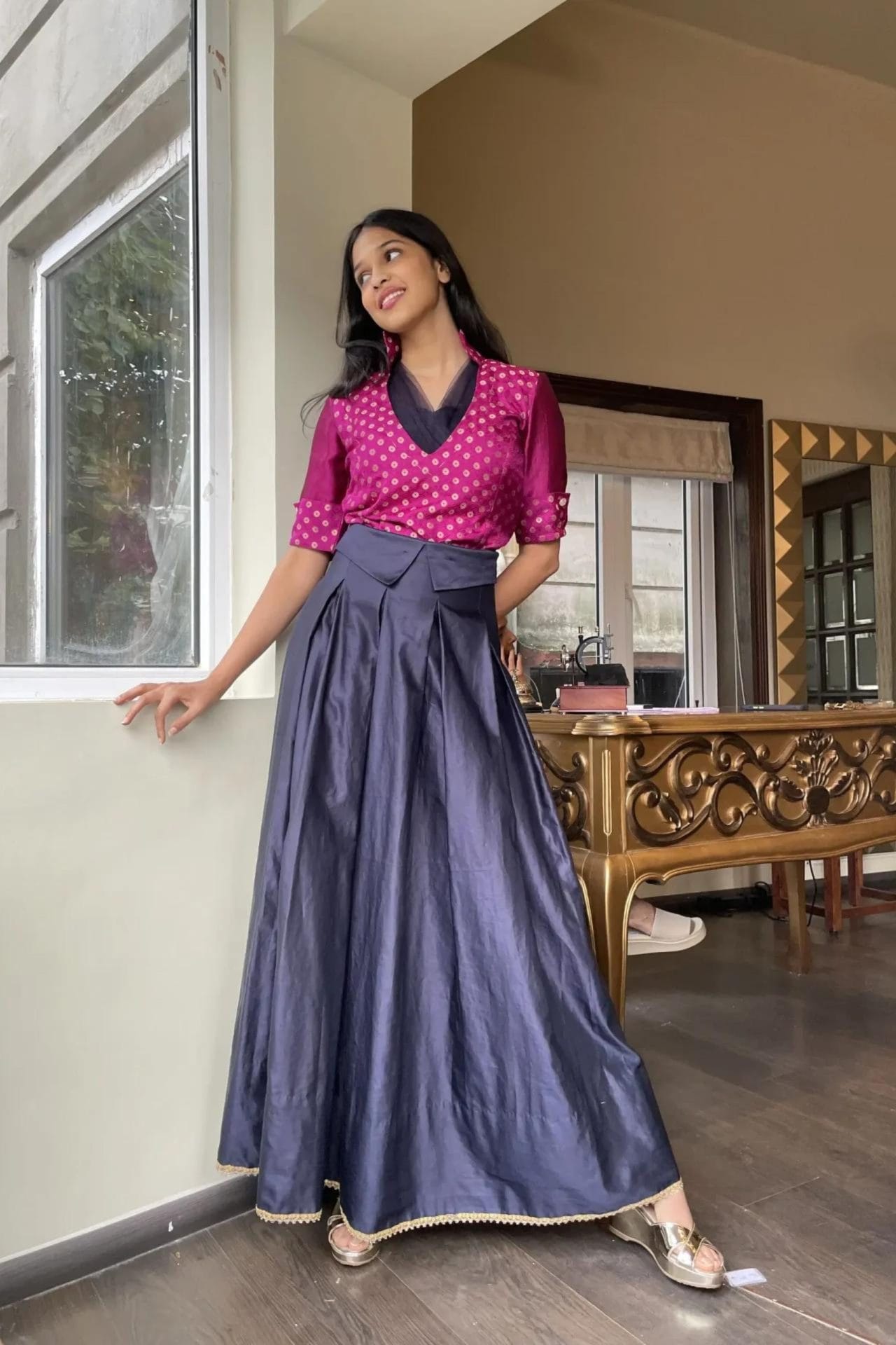Purple Summer Silk Skirt With Jacket and Bustier