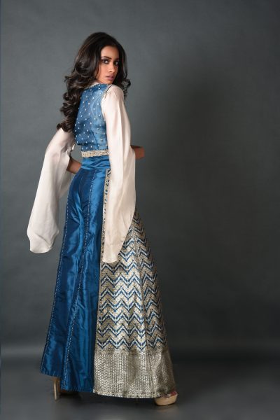 Blue Brocade Pant With Koti and Shirt