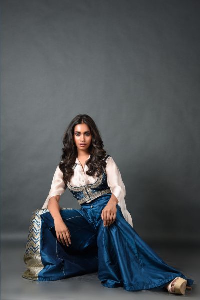Blue Brocade Pant With Koti and Shirt