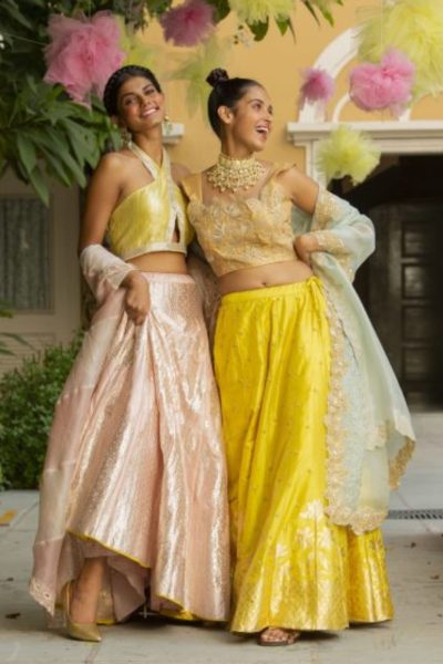 Yellow Brocade Lehenga With Blouse