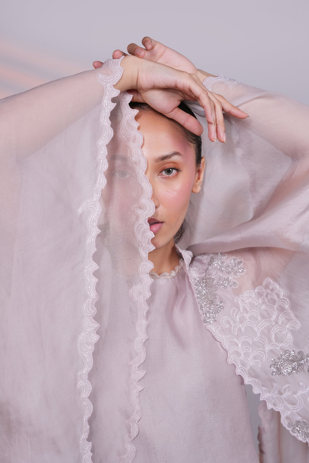 Grey Organza Peacock Cape