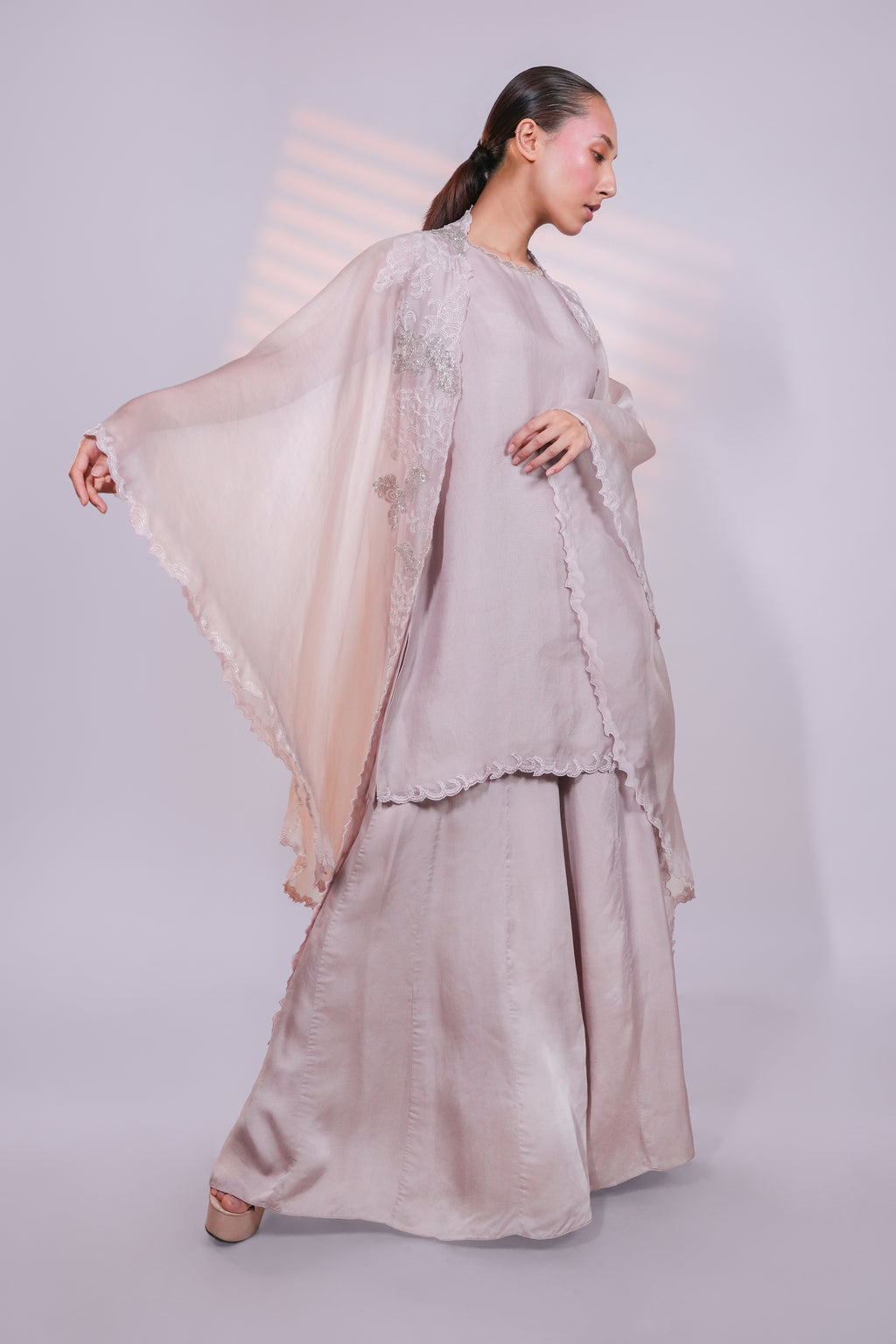 Grey Organza Peacock Cape