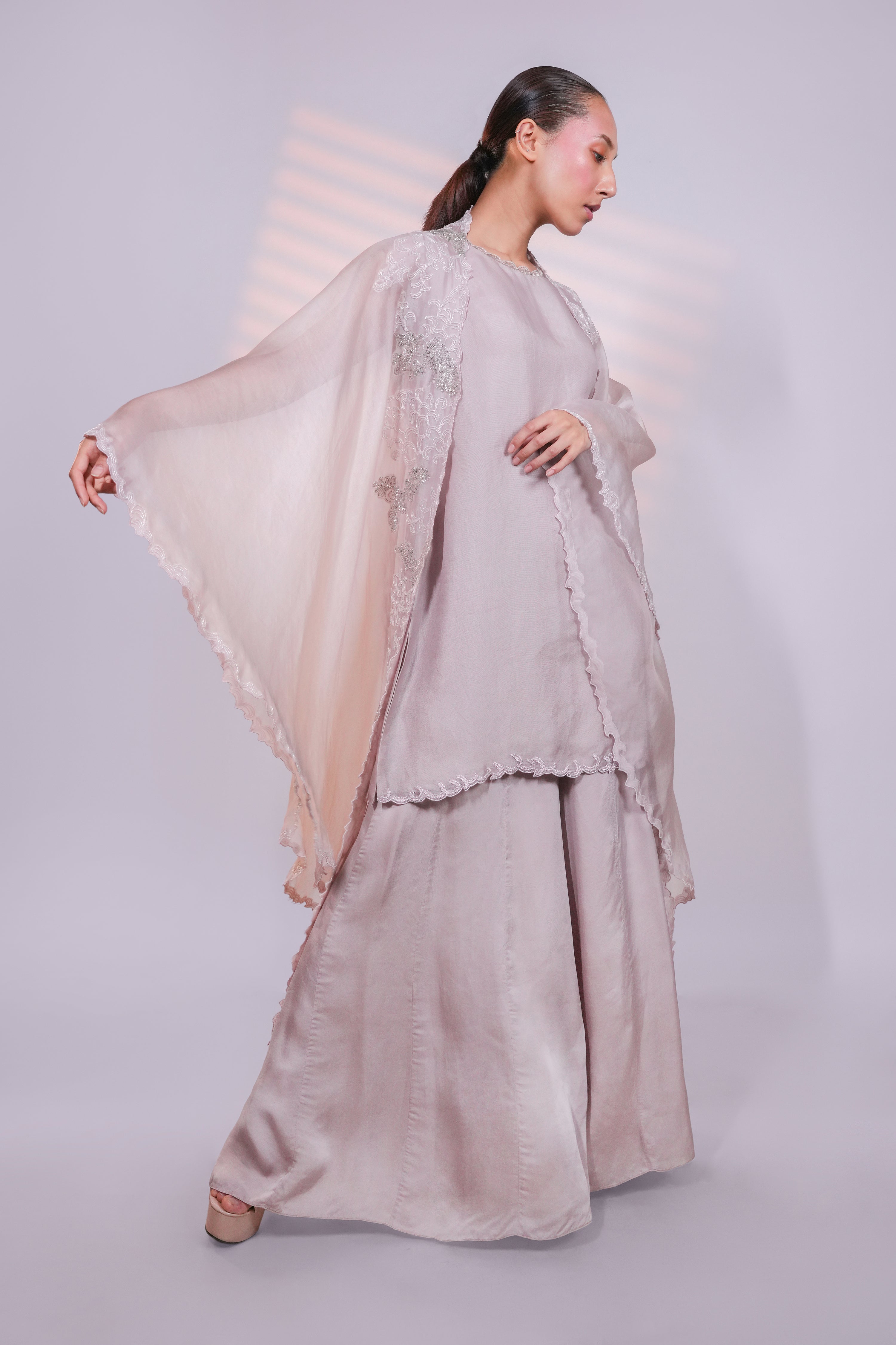 Grey Organza Peacock Cape