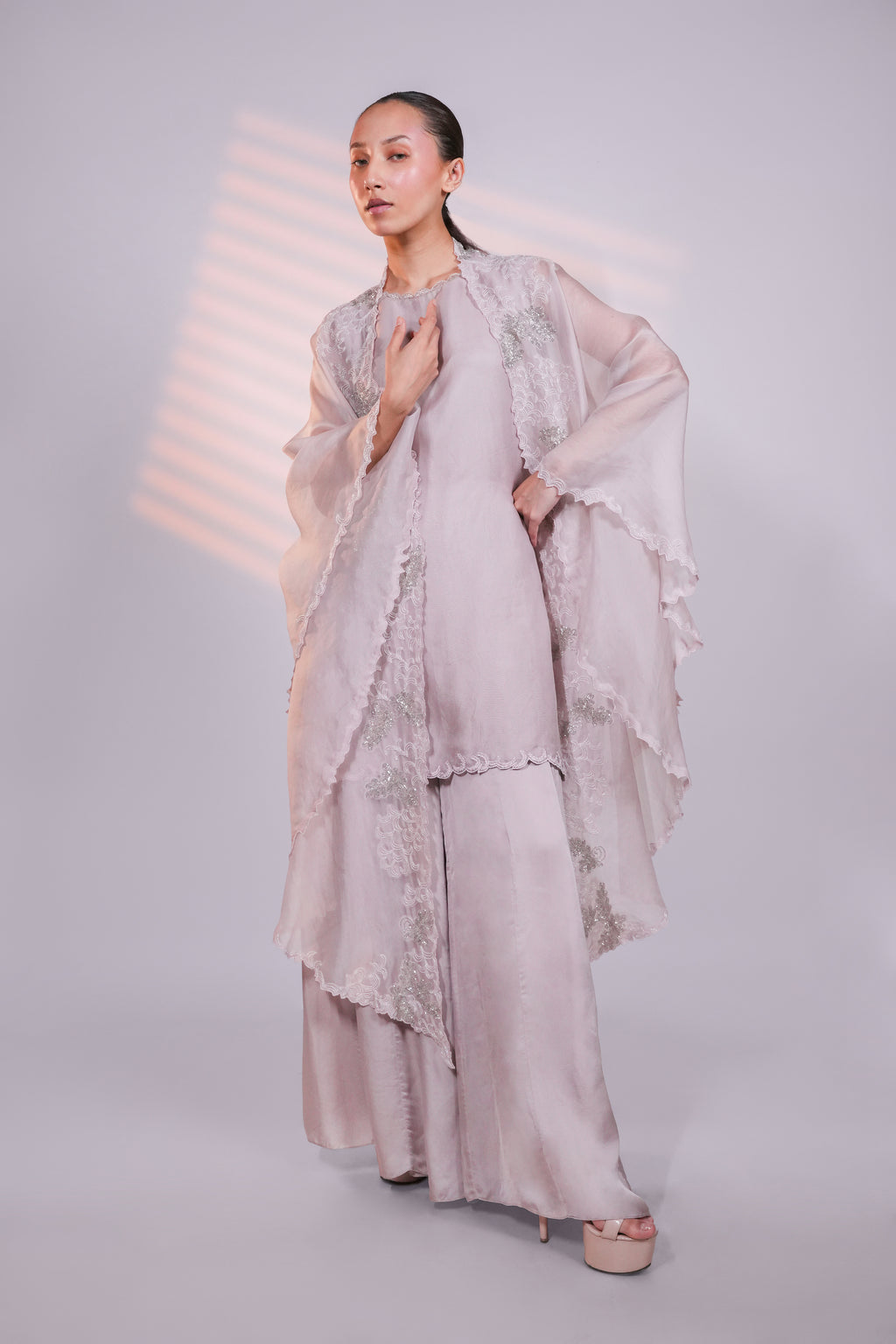 Grey Organza Peacock Cape