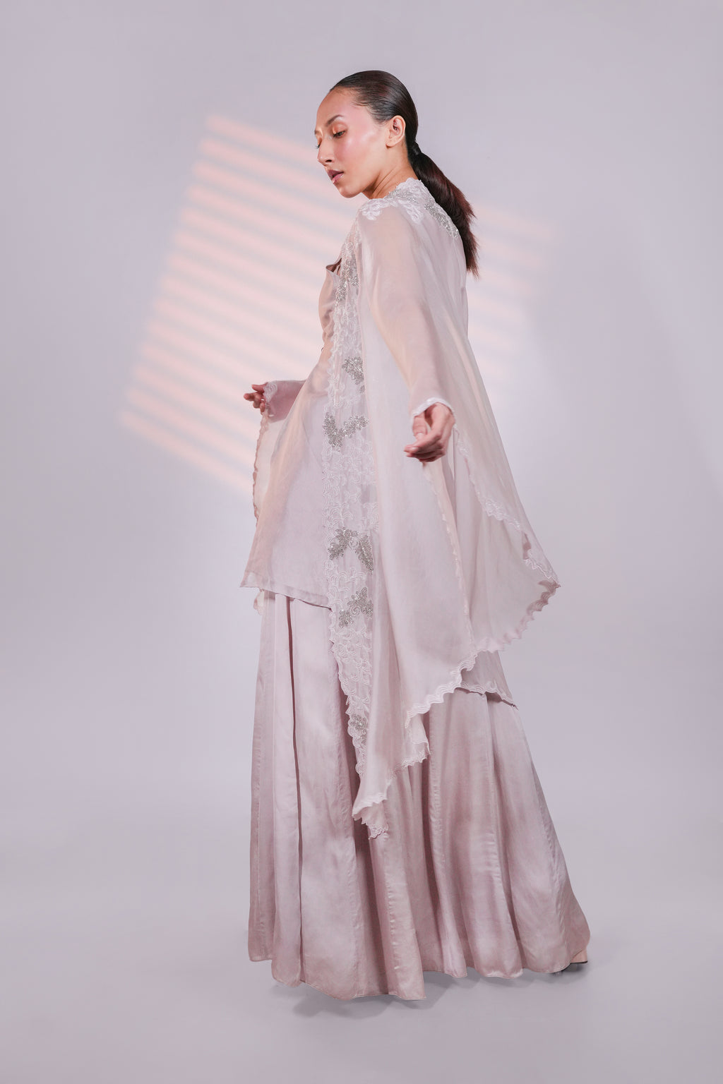 Grey Organza Peacock Cape