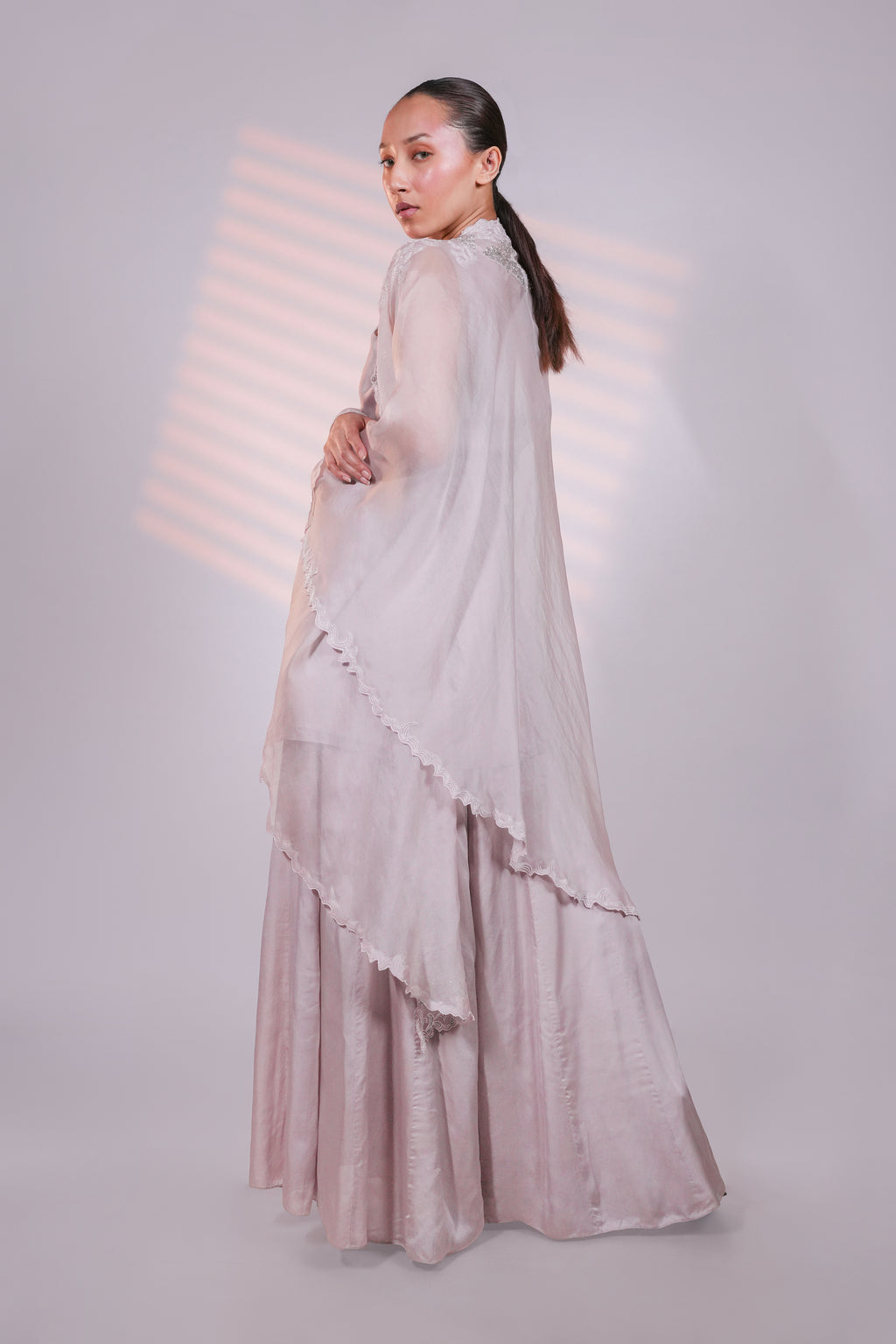 Grey Organza Peacock Cape