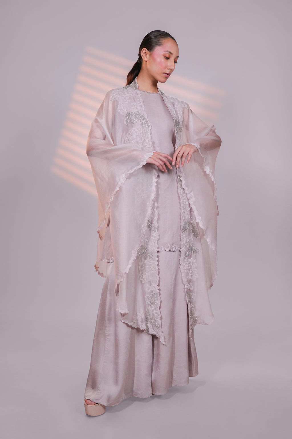Grey Organza Peacock Cape