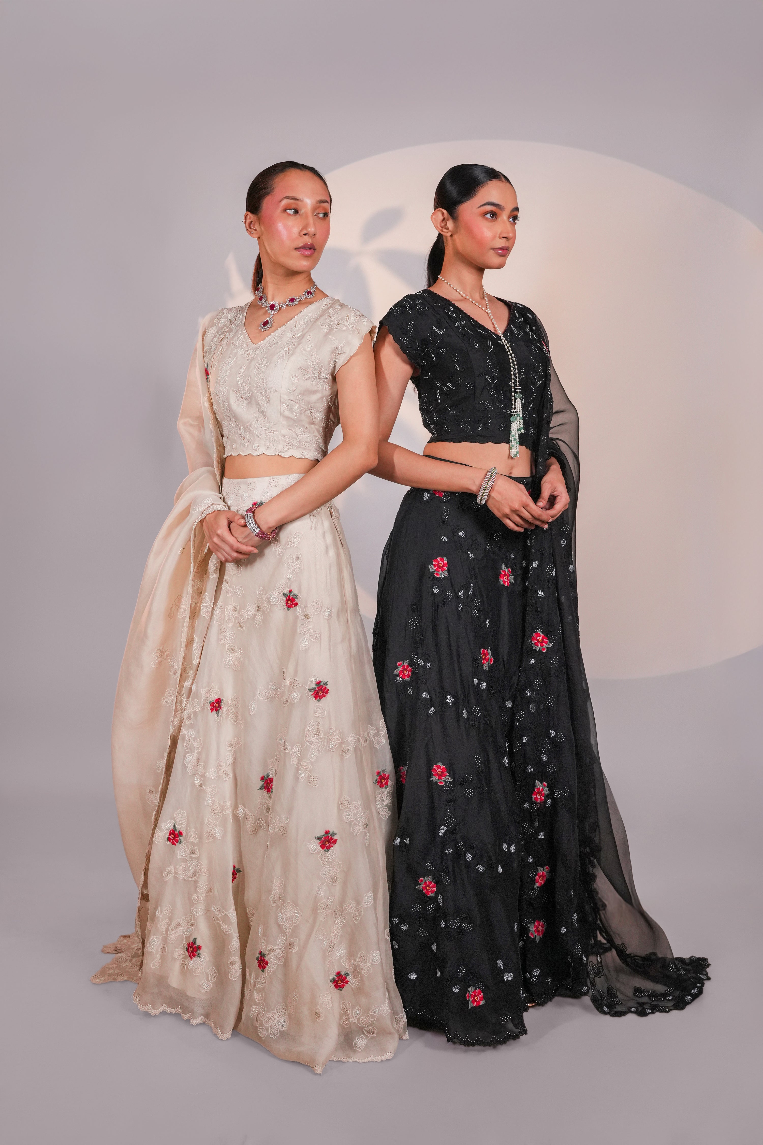 Black Dancing Daisies Organza Lehenga Set