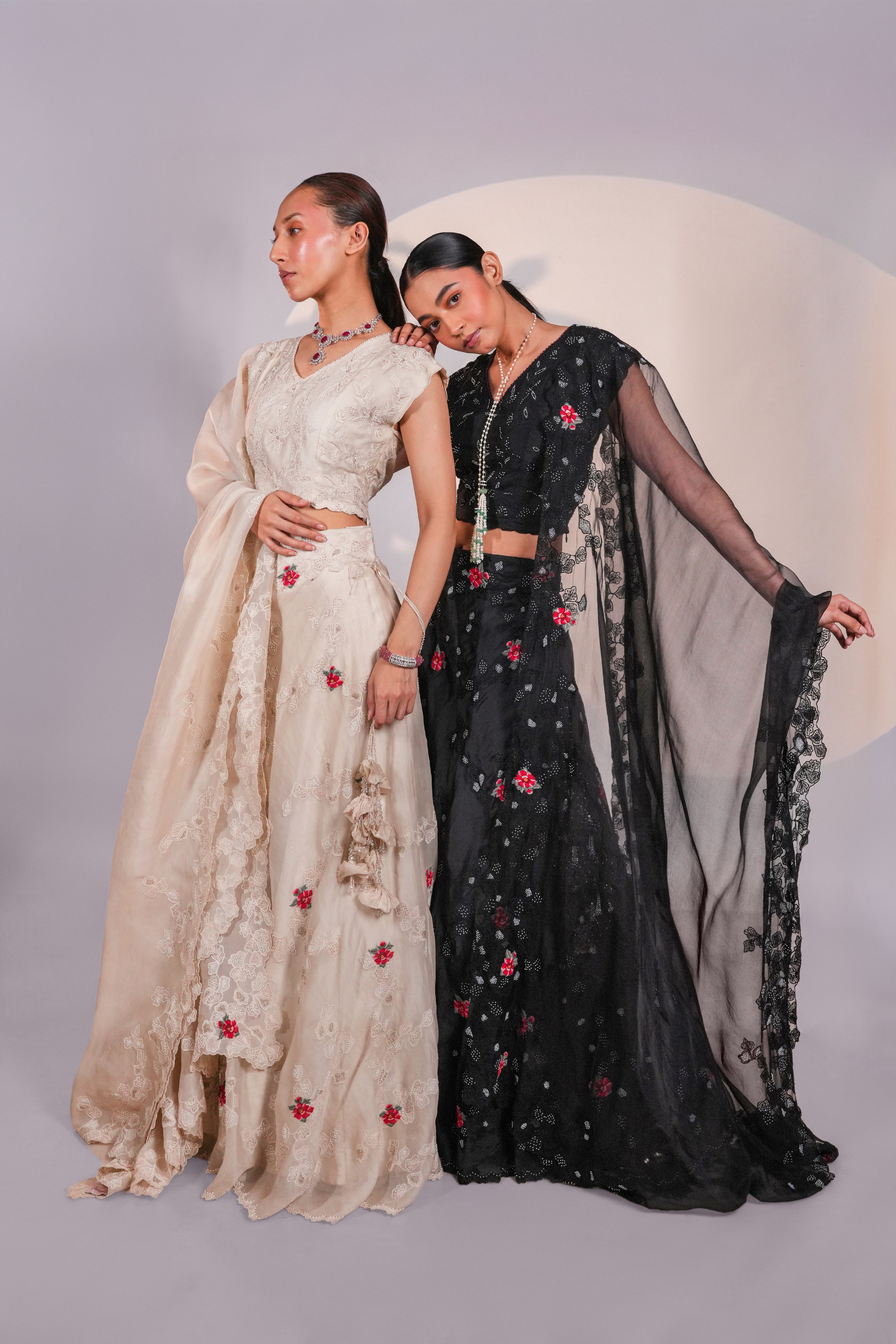 Black Dancing Daisies Organza Lehenga Set