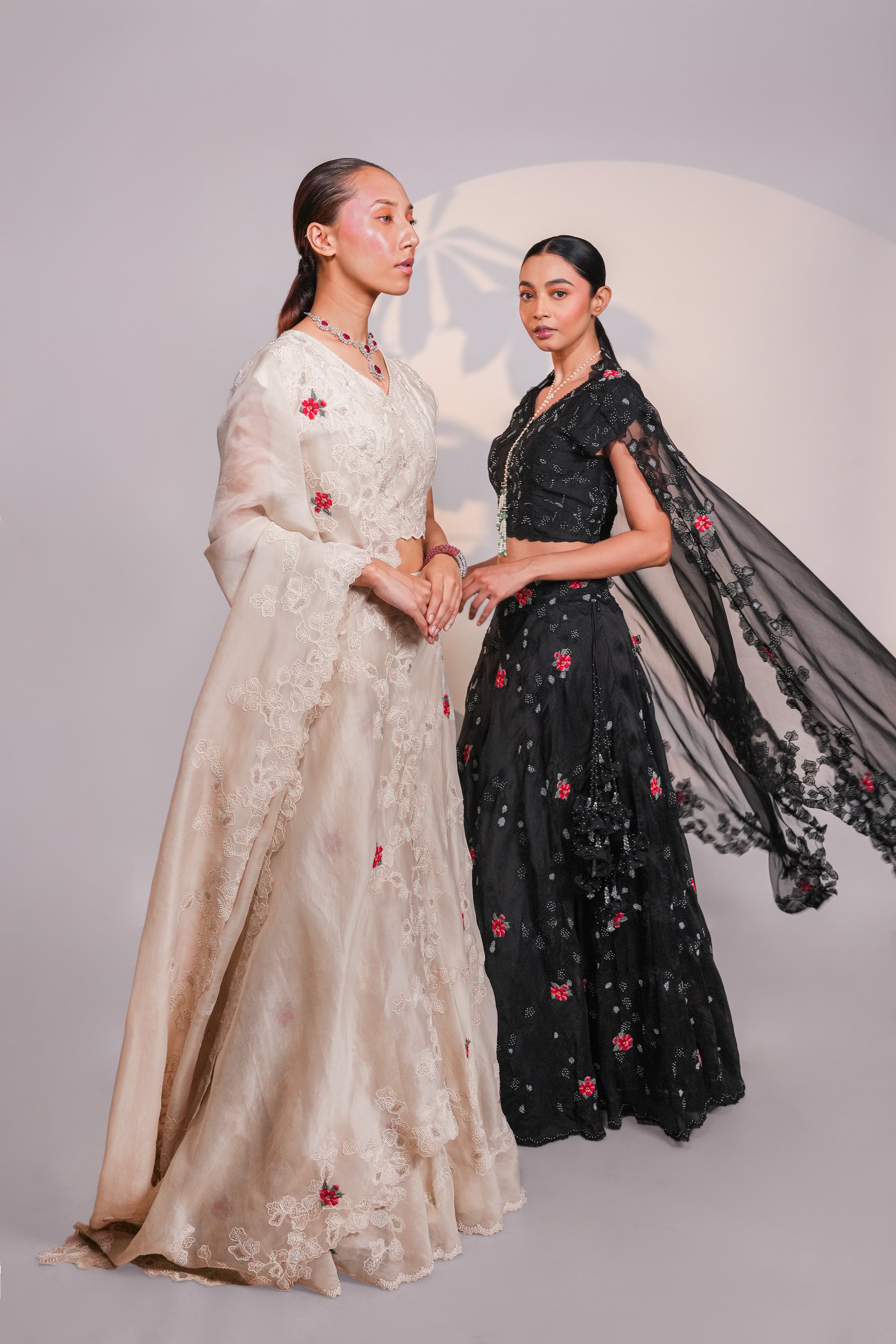 Black Dancing Daisies Organza Lehenga Set