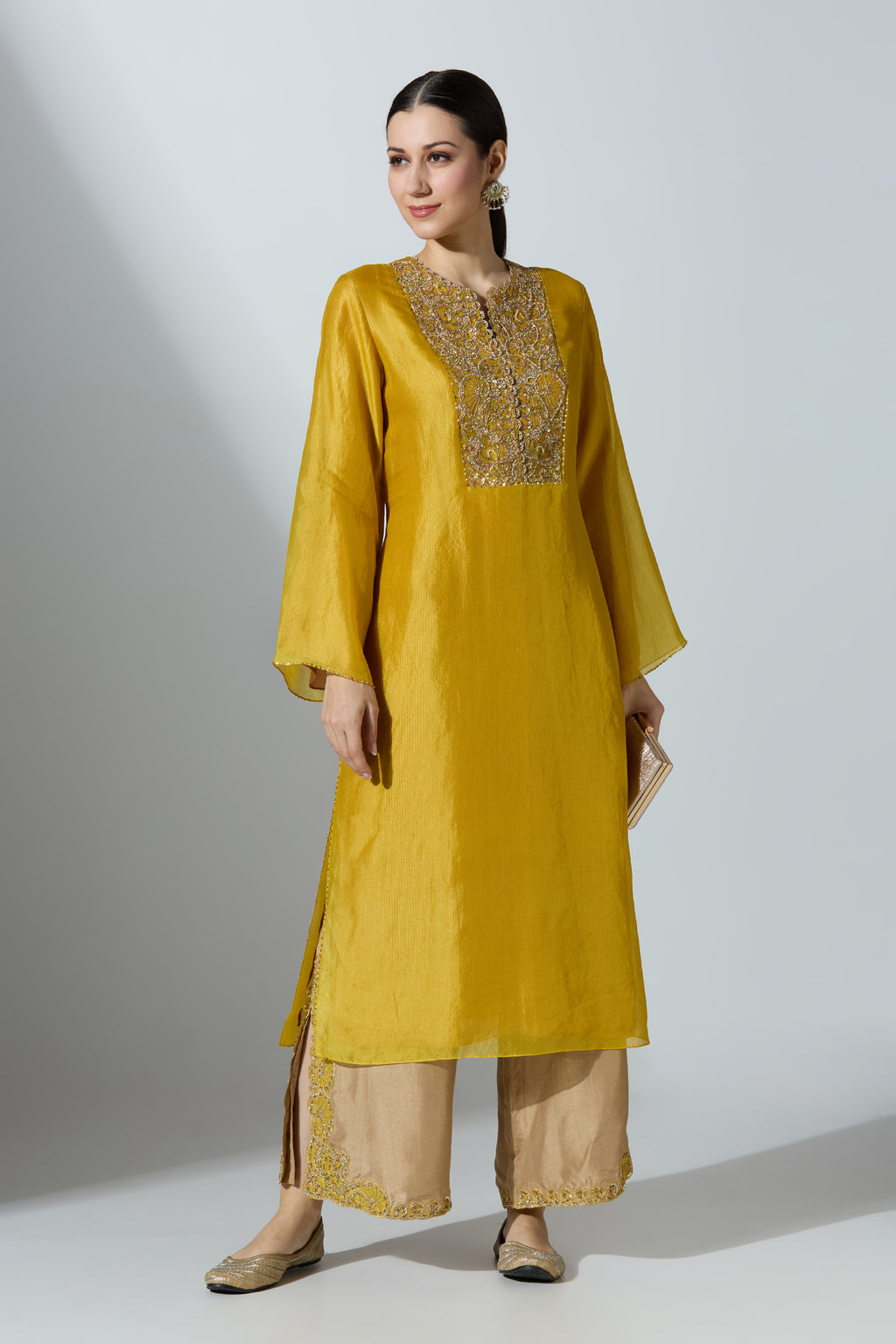 Yellow Organza Kurta With Pant