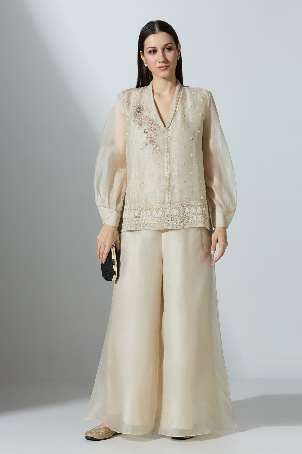 White Organza Shirt With Pant