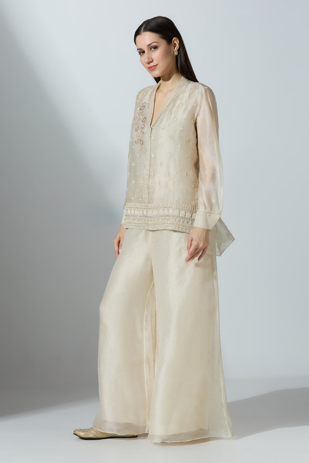 White Organza Shirt With Pant